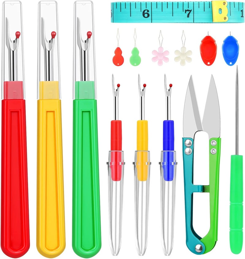 ZMAAGG Seam Rippers for Sewing, Stitch Remover Tool, Needle Threaders, Tape Measure, Tailors Awl, Thread Snips (15PCS) - Image 1